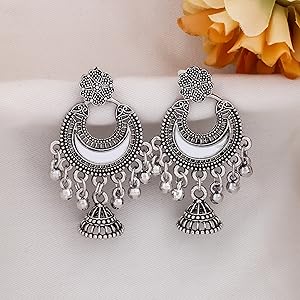 Oxidised Silver Moon Earrings