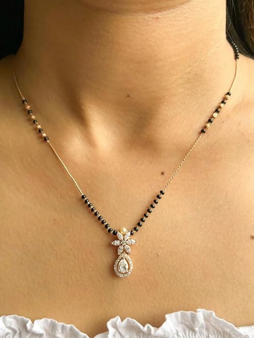 Zivnaaz Mangalsutra with Zircon Flower Drop Pendant