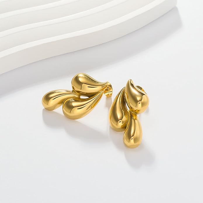 Gold Water Drop Earrings by Zivnaaz