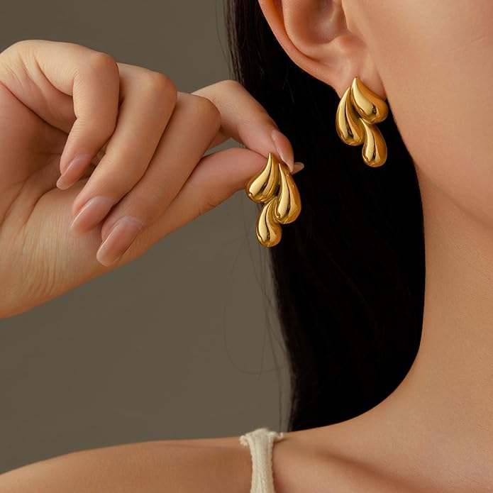 Gold Water Drop Earrings by Zivnaaz