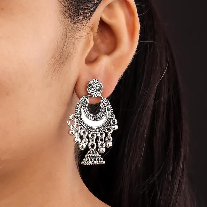 Oxidised Silver Moon Earrings