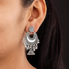 Oxidised Silver Moon Earrings