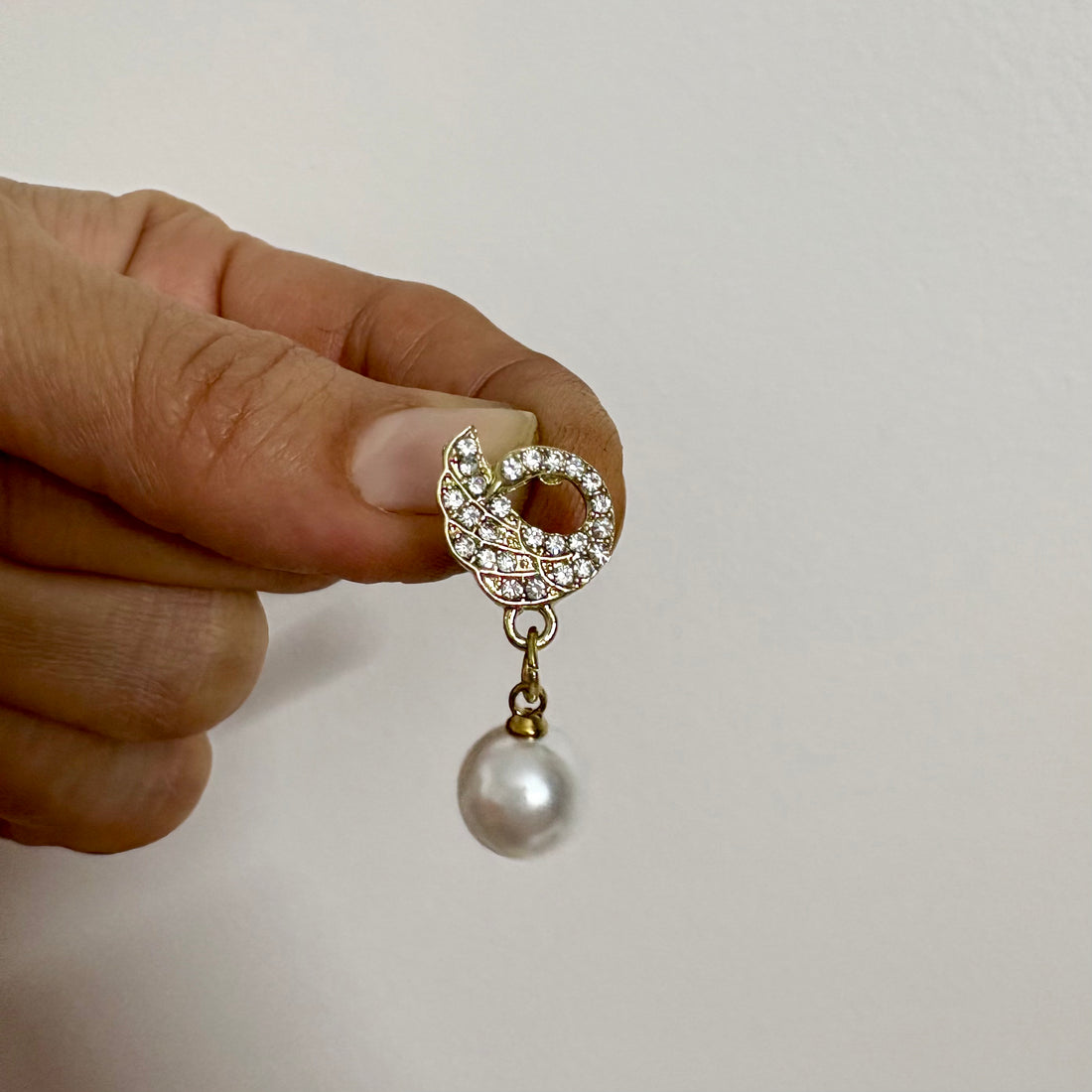 Zivnaaz Crystal Swan Pearl Drop Earrings