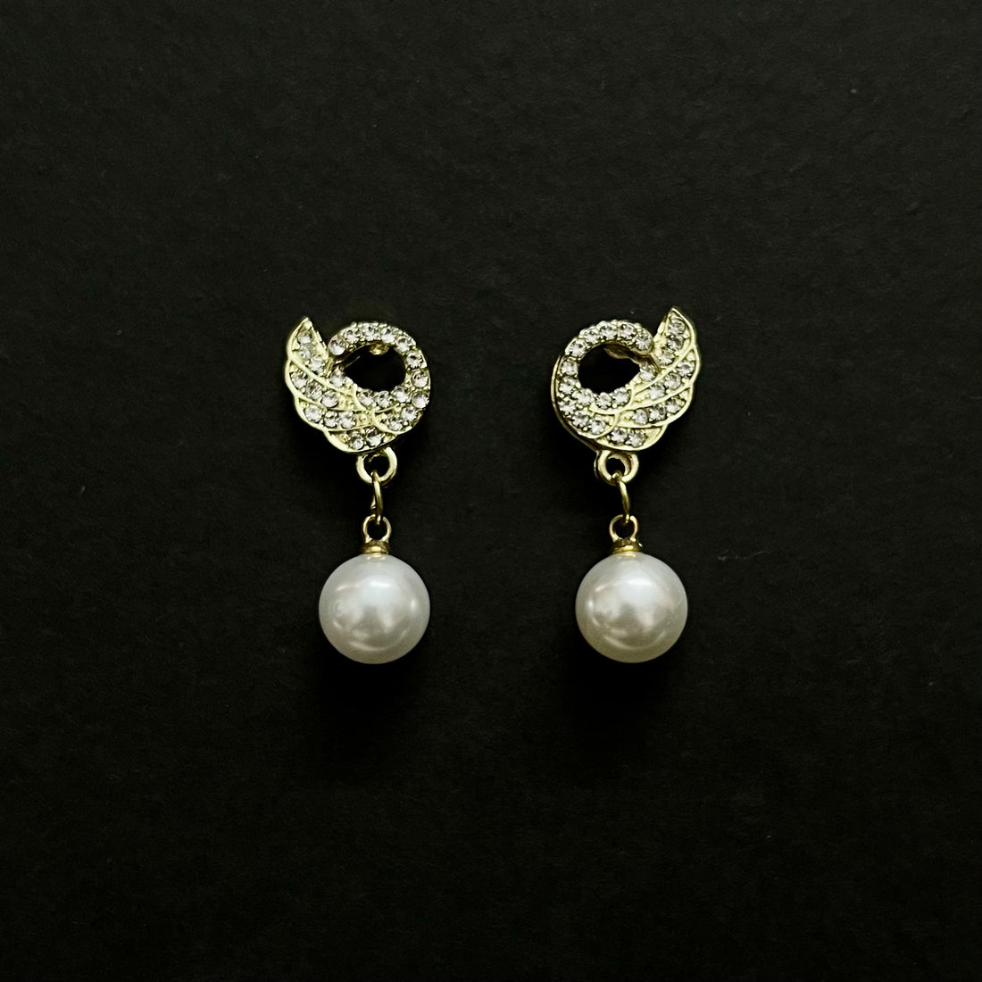 Zivnaaz Crystal Swan Pearl Drop Earrings
