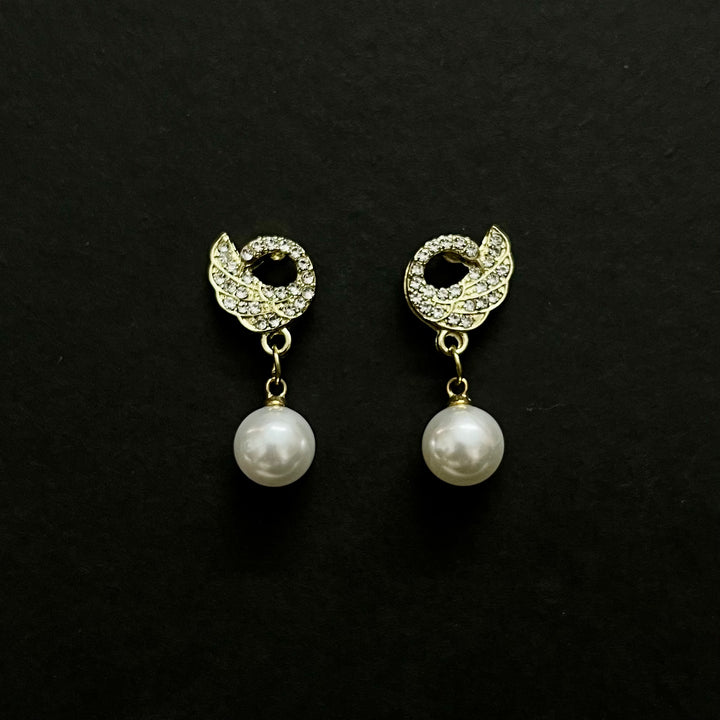 Zivnaaz Crystal Swan Pearl Drop Earrings