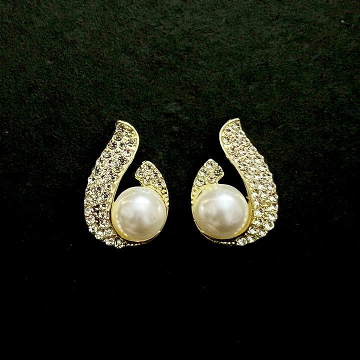 Crystal Kissed Pearl Studs by Zivnaaz