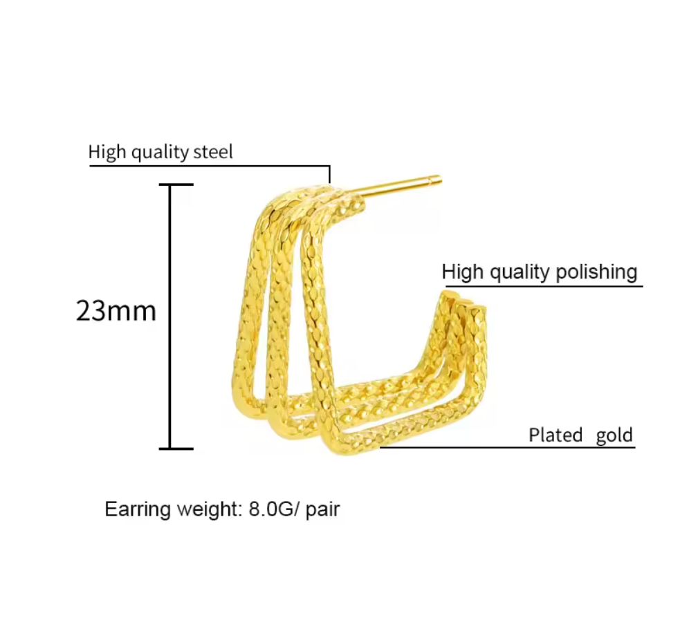 Zivnaaz Three Gold Bar Earrings