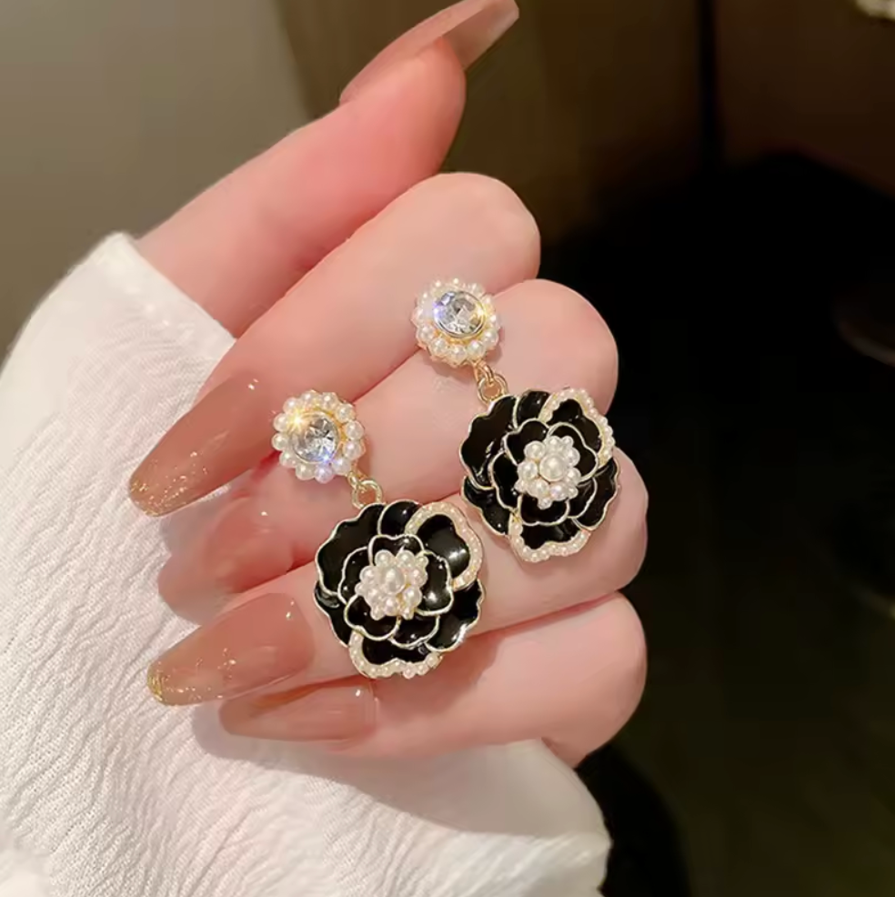 Black Rose Drop Earrings by Zivnaaz