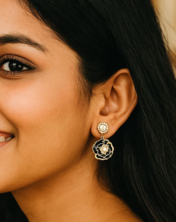 Black Rose Drop Earrings by Zivnaaz