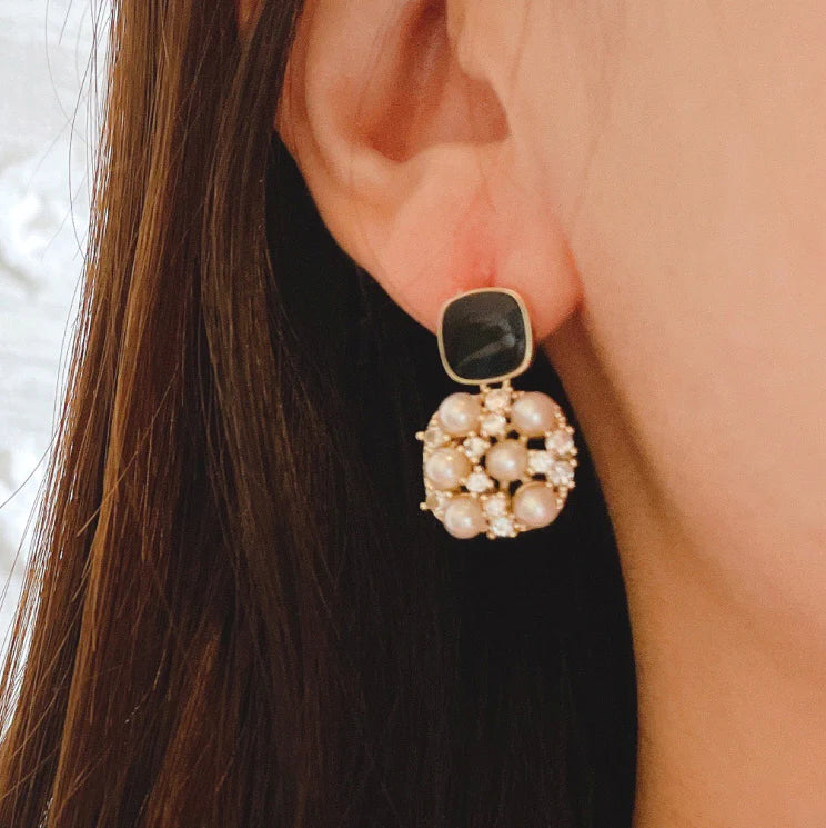 Zivnaaz Black Square Pearl Drop Earrings