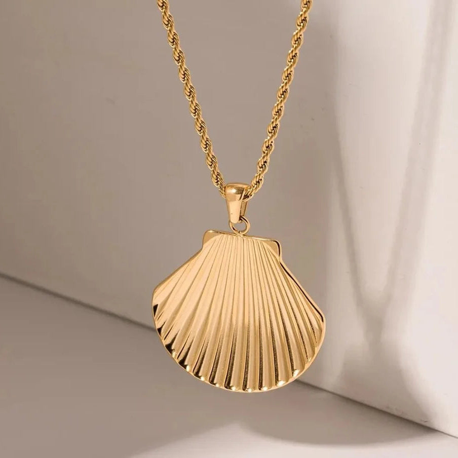 Gold Shell Pendant with Chain