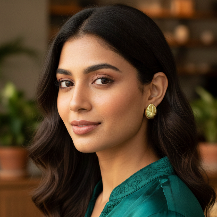 Zivnaaz Textured Gold Petal Stud Earrings