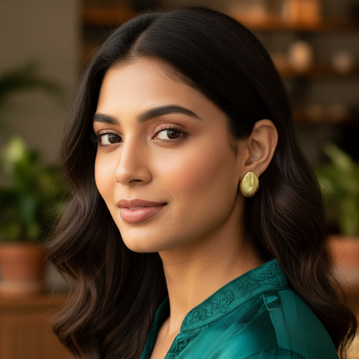 Zivnaaz Textured Gold Petal Stud Earrings