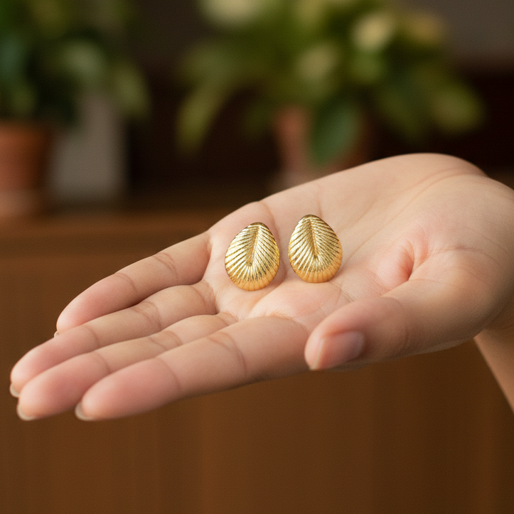 Zivnaaz Textured Gold Petal Stud Earrings