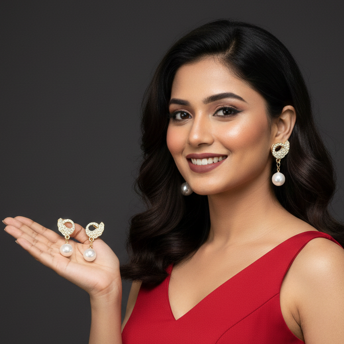 Zivnaaz Crystal Swan Pearl Drop Earrings