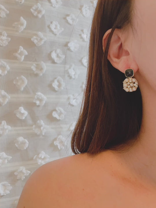Zivnaaz Black Square Pearl Drop Earrings