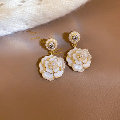White Rose Drop Earrings by Zivnaaz