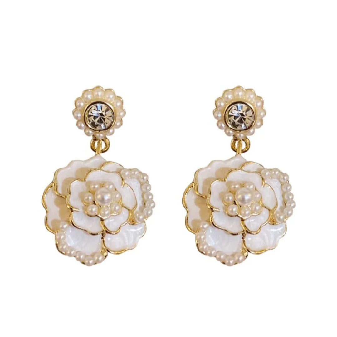White Rose Drop Earrings by Zivnaaz
