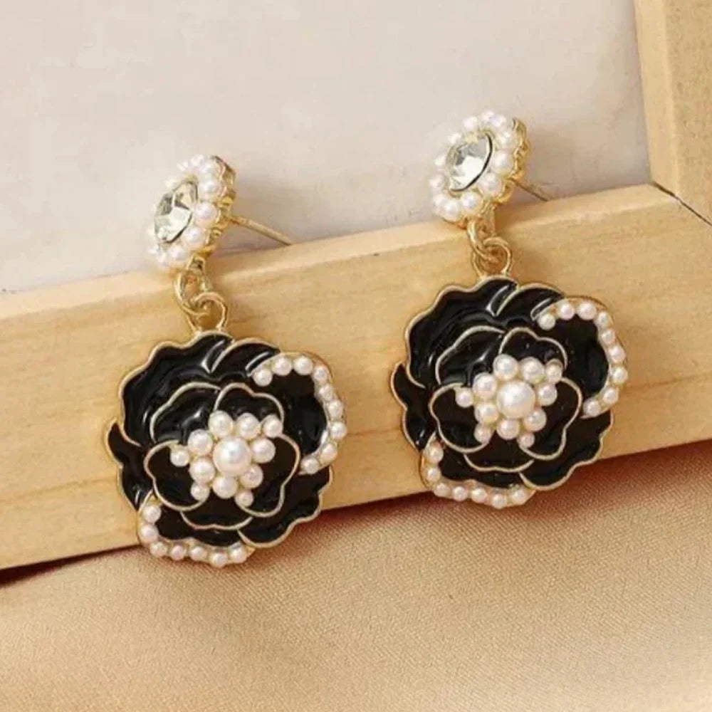 Black Rose Drop Earrings by Zivnaaz