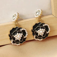 Black Rose Drop Earrings by Zivnaaz