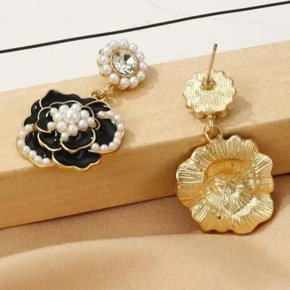 Black Rose Drop Earrings by Zivnaaz