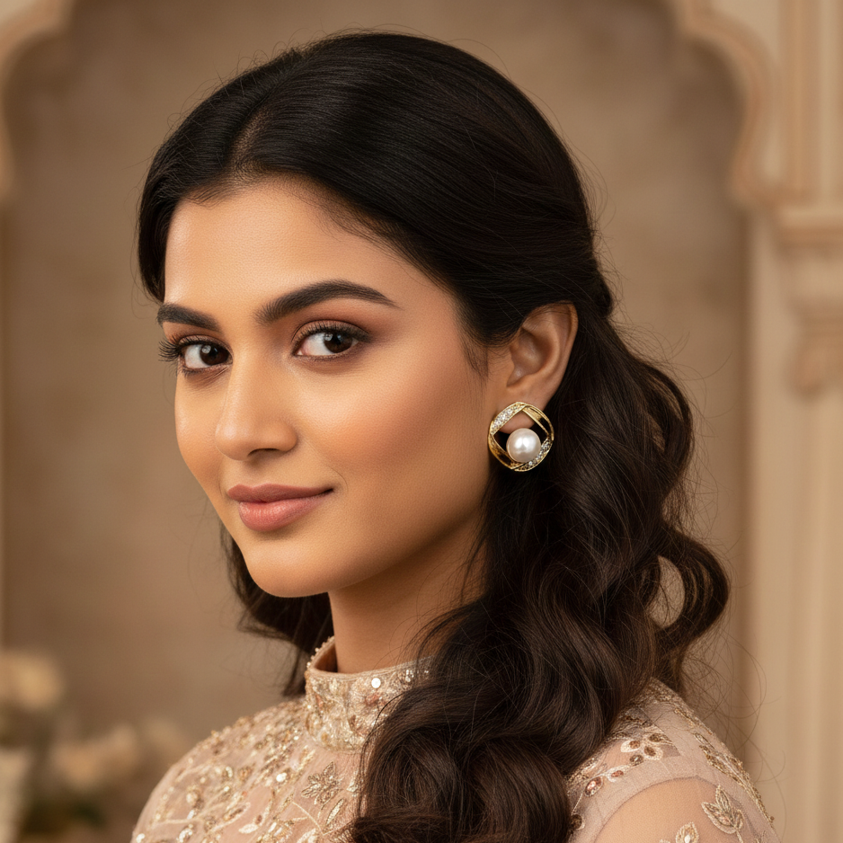 Zivnaaz Diamond Frame Pearl Studs